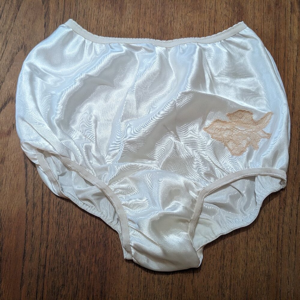 Secrets In Lace Medium Satin Panties Briefs Retro Vintage Ivory